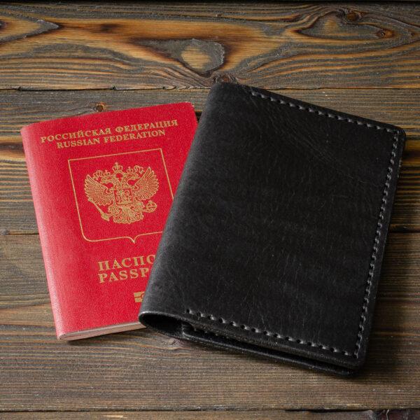 Кожаная обложка для паспорта ручной работы черный Италия 1
