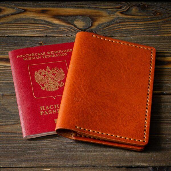 Кожаная обложка для паспорта ручной работы рыжий Италия 1