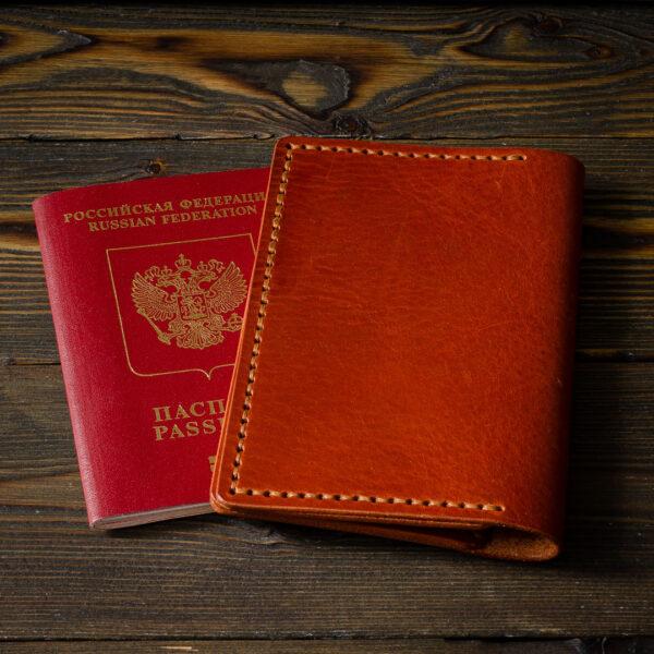 Кожаная обложка для паспорта ручной работы рыжий Италия 4