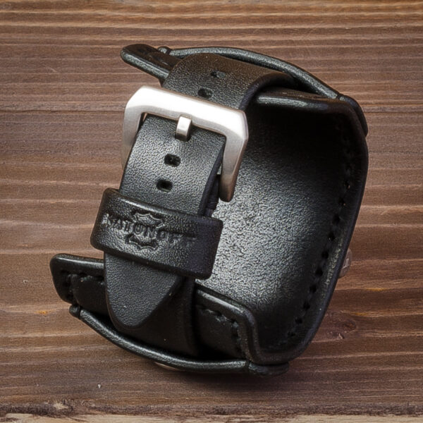 Черный кожаный ремешок для часов с напульсником Made by Katunoff