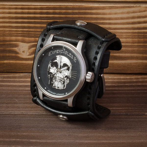 Черный кожаный ремешок для часов с напульсником Made by Katunoff