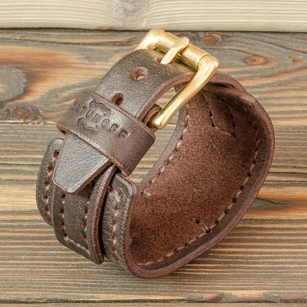 Широкий кожаный браслет с бронзовым якорем и пряжкой, коричневый, натуральная кожа, ручная работа Made by Katunoff