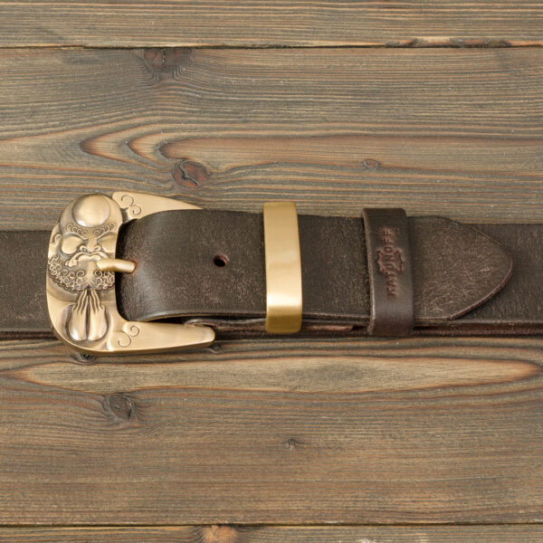 кожаный ремень ручной работы, коричневый, латунная пряжка и болты, Katunoff
