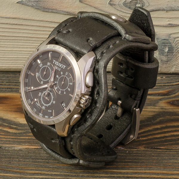 Кожаный ремешок для часов Tissot t035617a, ручная работа, черный, брутальная конструкция Made by Katunoff