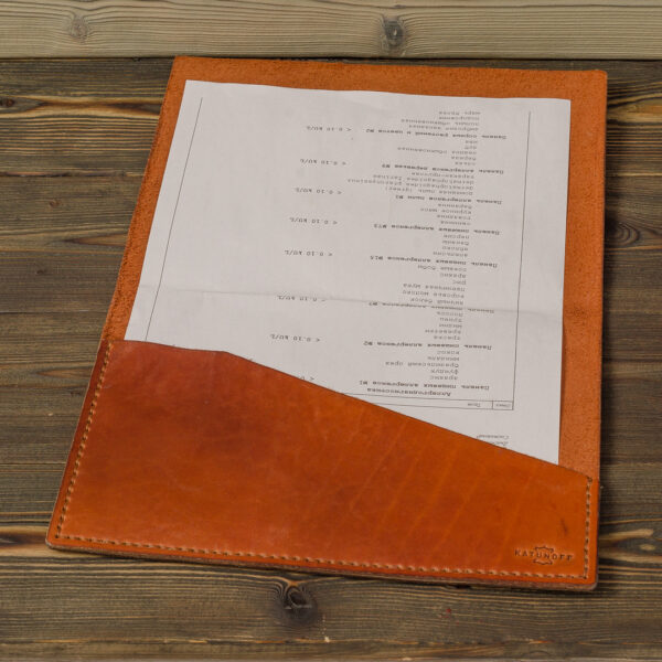 кожананая папка А5 для автодокументов, ручная работа, коричневая или рыжая натуральная кожа (шкура КРС) Made by Katunoff