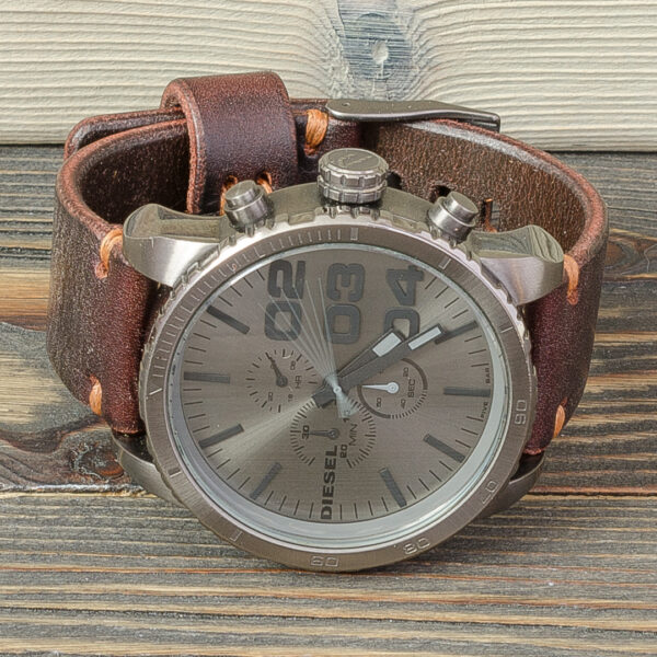 Брутальный ремешок для часов Дизель со съемным напульсником, коричневый, натуральная кожа, ручная работа Made by Katunoff