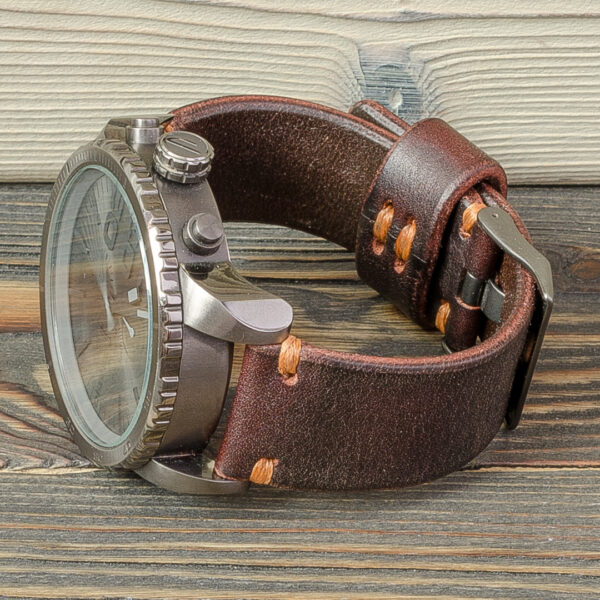Брутальный ремешок для часов Дизель со съемным напульсником, коричневый, натуральная кожа, ручная работа Made by Katunoff