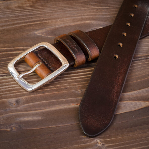 Кожаный мужской ремень с пряжкой из серебра 925 Made by Katunoff