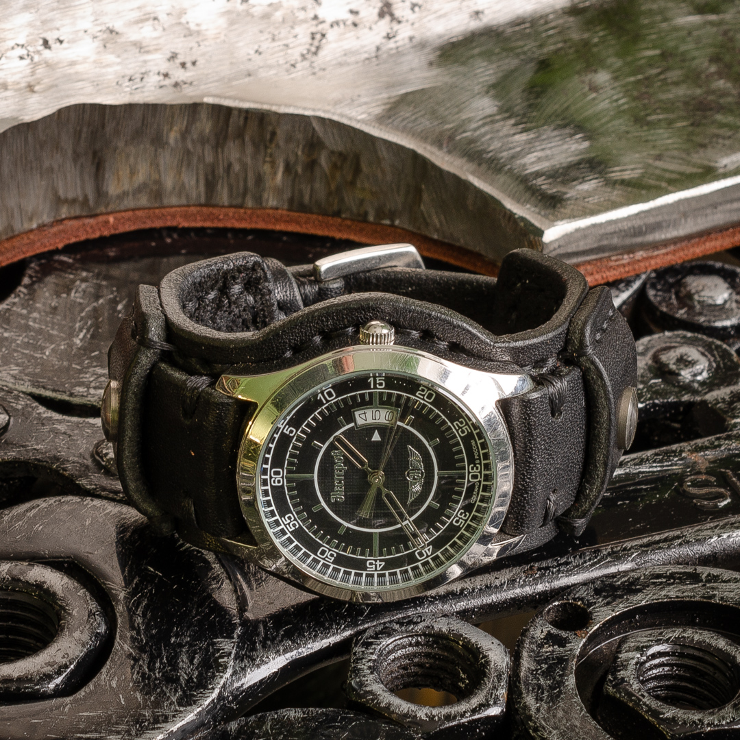 Широкий кожаный ремешок с напульсником ручная работа Katunoff-5